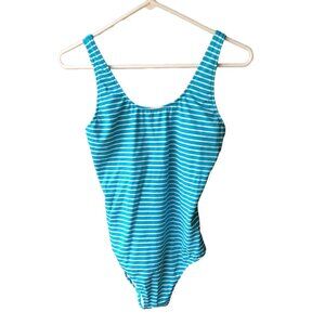 Women's One-Piece Coverage Swimsuit Teal Stripe Size S
